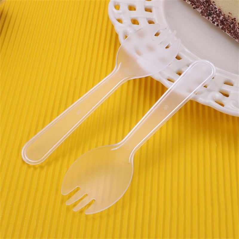 EYAKEG 4.2"" Mini Disposable Sporks 50Pcs, Plastic Spork 2-in-1 Utensils, Individual Package Per (Clear) - Image 5